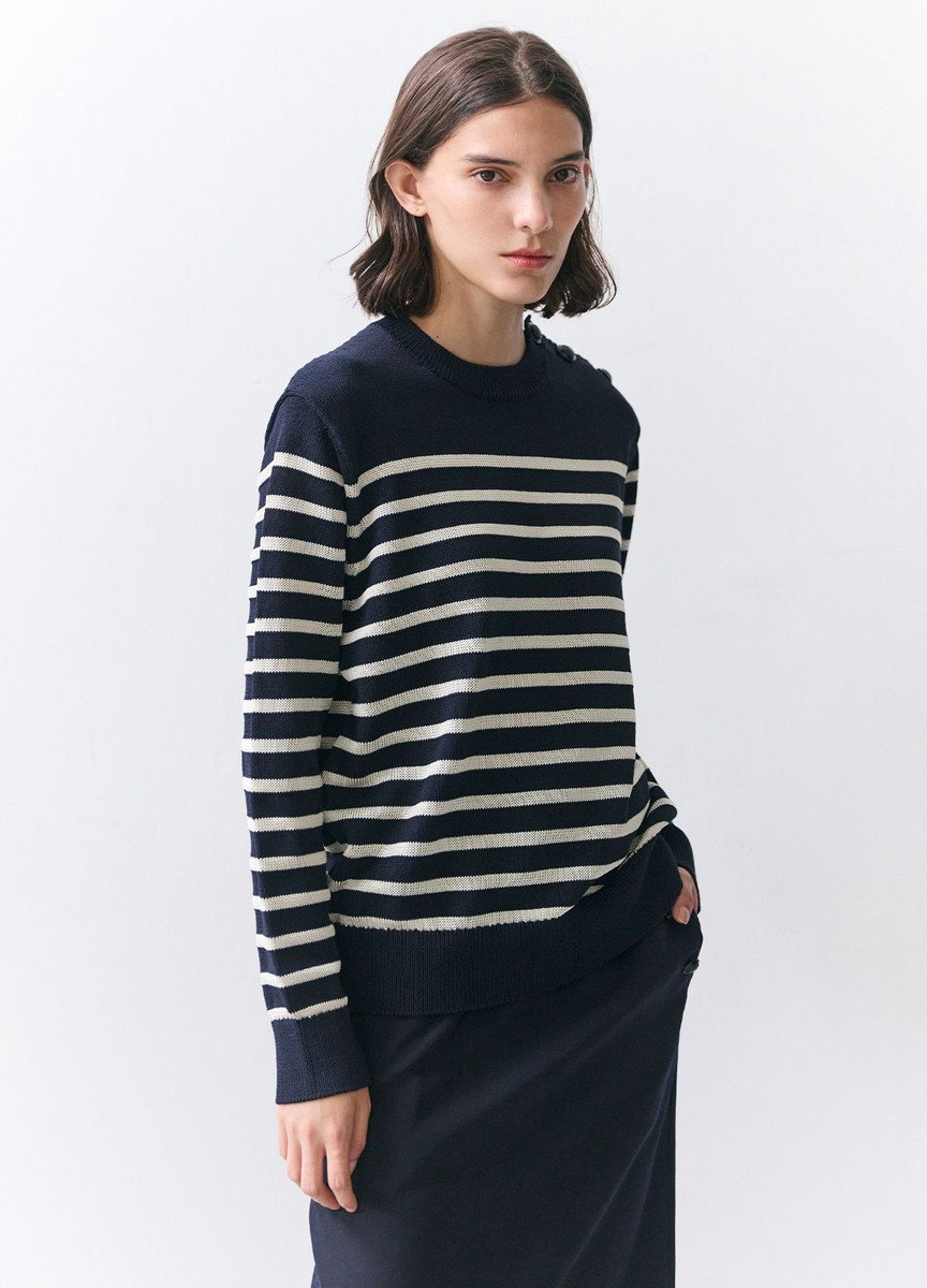 親膚橫條圓領針織衫